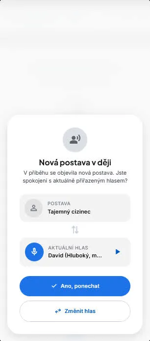 Dialog detekce nové postavy