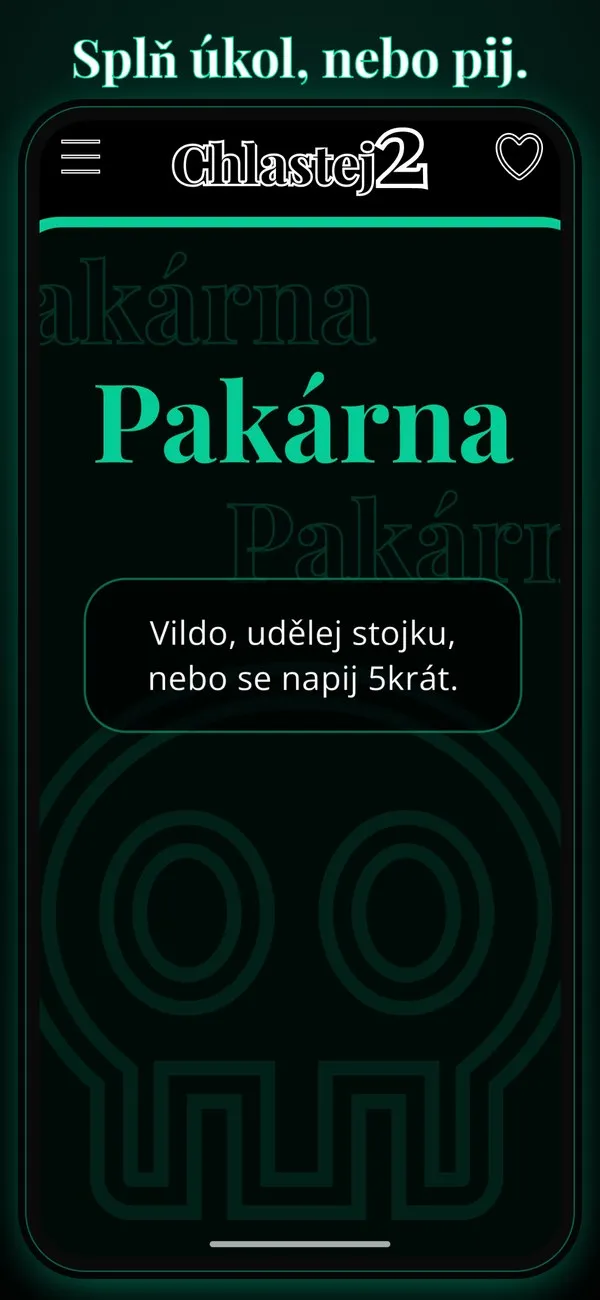 Karta Pakárna v aplikaci Chlastej 2